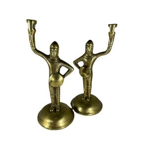 19th Century Bronze Candlestick Holders Of Tudor Knights In Armor, Set Of 2